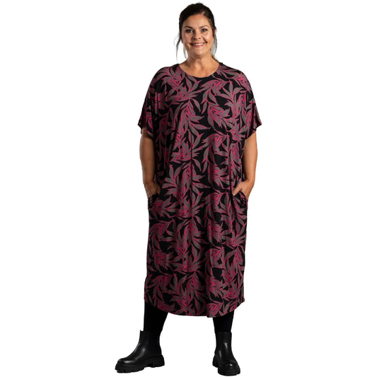 Gozzip Woman Pil Oversize Dress Oversize Dress Black with print